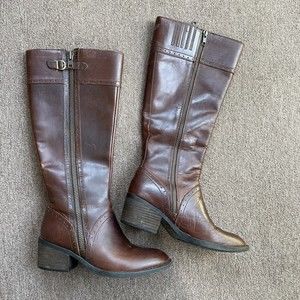 Born Brown Leather Riding Boots Block Heel Size 7